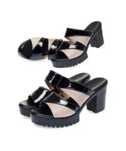SXCHEN Women Shoes Fish Mouth High Heel Glittering Fashion Ladies Non-slip Open