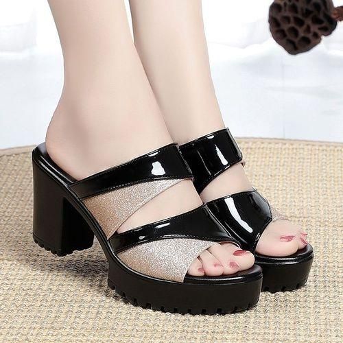 SXCHEN Women Shoes Fish Mouth High Heel Glittering Fashion Ladies Non-slip Open